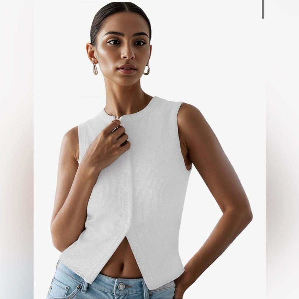 White button down cropped tank top